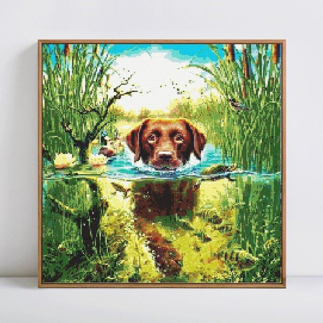 FIYO Diamond Painting Set Hund Motiv in Beige, 30 x 30 cm, 5D DIY Mosaik Stickerei für Erwachsene - Bild 1