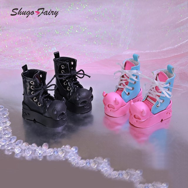 oueneifs Halloween BJD Schuhe, Hohe Stiefel, Schwarz Rosa, Zubehör - Bild 1