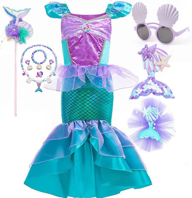 MESOQ Ariel Prinzessin Kostüm Kinderkleid, Meerjungfrauenkleid, Disney - Bild 1