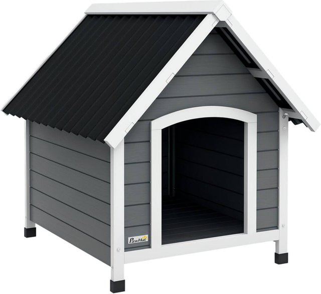 PawHut Hundehütte aus Tannenholz und Kunststoff in Grau mit Asphaltdach und herausnehmbarem Boden, B: 88 cm, H: 82 cm, T: 75 cm - Bild 1