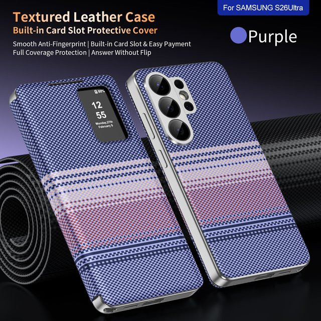Smart Window View Case Leder Hülle für Samsung Galaxy S26 Ultra S25 Ultra S26 Plus S25 FE in Purple - Bild 1