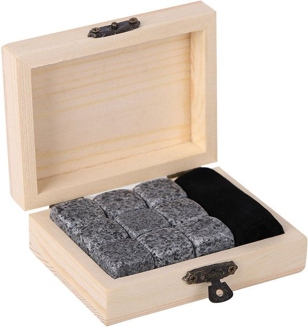 KaiSai Whisky und Wein Kühlsteine Set mit Holzbox in Grau und Weiß, 9 Stück - Bild 1