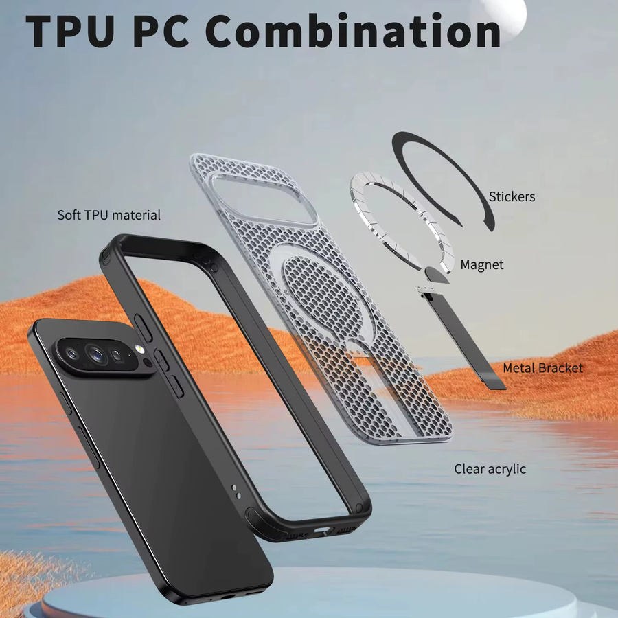Stoßfeste Handyhülle mit magnetischer Halterung und Mesh-Belüftung für Google Pixel 11, 10, 9 Pro XL, 10A und 9A in Purple - Bild 5
