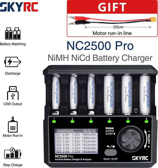 SKYRC NC2500 Pro Universal Akkuladegerät für NiMH und NiCd Akkus in Schwarz mit LCD Smart Display und QC3.0 Schnellladefunktion für AA und AAA Akkus - Bild 1