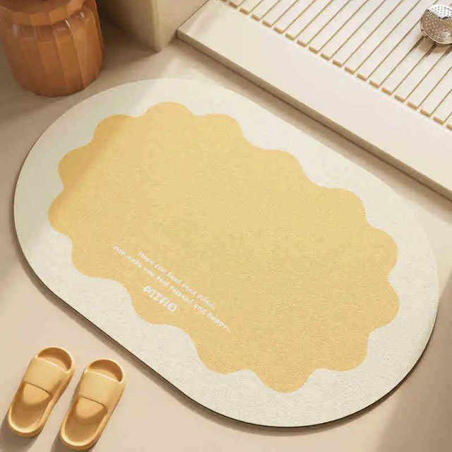 VIKAMA ovale Fußmatte mit gewelltem Rand in Beige, wasserabsorbierend und rutschfest für Flur, Eingangsbereich oder Badezimmer - Bild 1