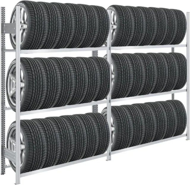 PROREGAL Tire Pro Reifenregal aus verzinktem Stahl, 3 Ebenen, Farbe Silber, H x B x T: 200 x 260 x 43 cm - Bild 1