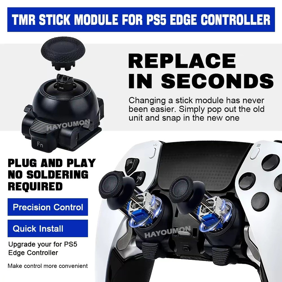 HeroAngel Ersatz TMR Elektromagnetischer Joystick für PS5 Edge Controller, Driftfreier 3D-Analogsensor mit Daumenstick-Kappe, Schwarz - Bild 4