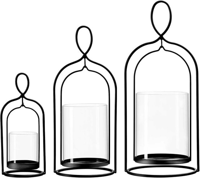Ritzenhoff & Breker Nero Windlichter-Set 3-teilig in Schwarz im Industrial-Design aus Glas und Metall - Bild 1