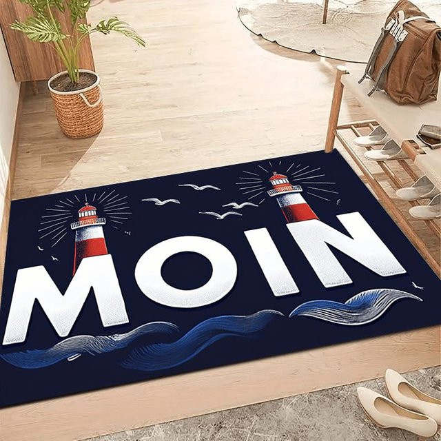 ZbrThree Maritimer Moin Leuchtturm Fußmatte, Marineblau, Rutschfest und Waschbar, B/B: 40 x 60 cm - Bild 1