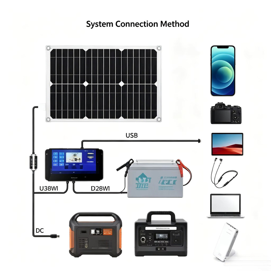 Tragbares 100A 12/24V Solarpanel-Set mit Laderegler in Schwarz für Auto, Wohnmobil, Boot und Heimgebrauch - Bild 3