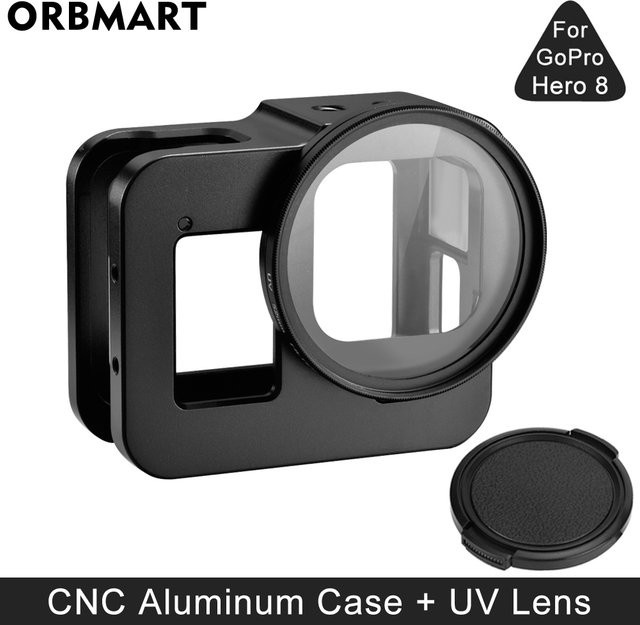 Aluminium Schutzhülle und Metal Case Rahmen mit UV-Objektivfilter für GoPro Hero 8 Black in Schwarz - Bild 1