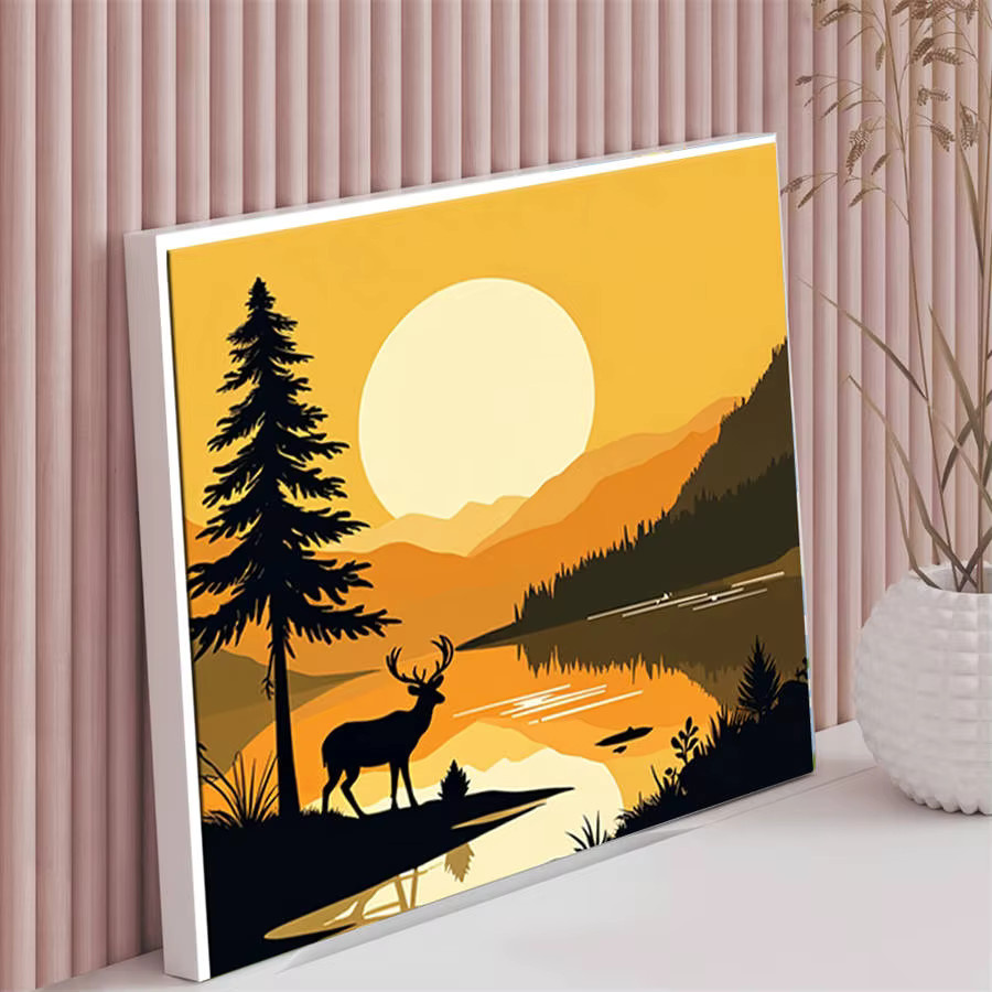 HUACAN Malen nach Zahlen-Kit, Hirsch-Landschaft, DIY-Ölzeichnung - Bild 3