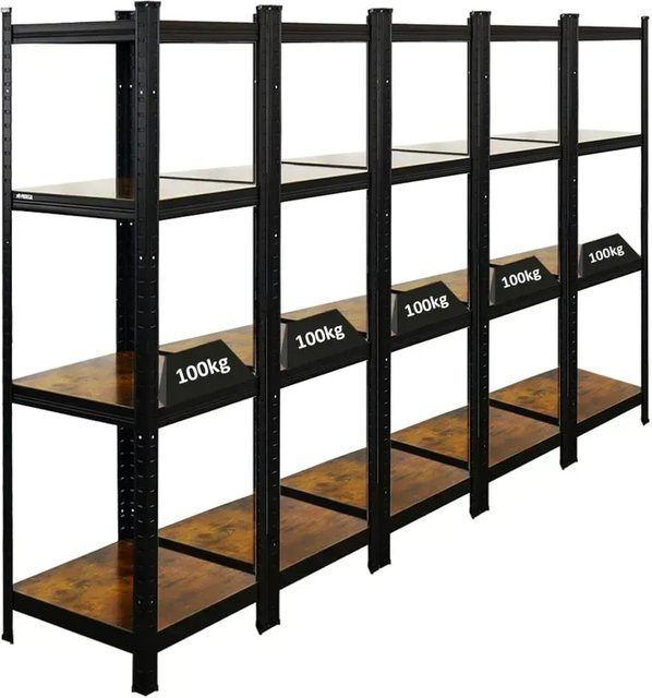 PROREGAL Schwerlastregal Ragnar Vintage Series 5er Set, Farbe Vintagebraun-Schwarz, H x B x T: 150 x 45 x 45 cm - Bild 1