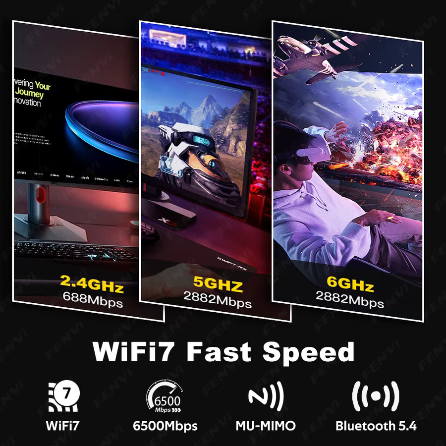 Fenvi WiFi 7 BE6500 PCIe Netzwerkadapter mit Bluetooth 5.4, Tri-Band 6500Mbps (2.4GHz/5GHz/6GHz), kompatibel mit AMD PC und Windows 10/11 - Bild 2