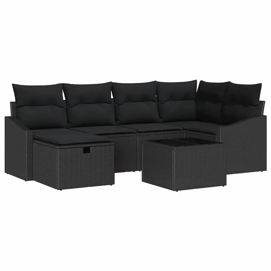 vidaXL Garten-Sofa-Set aus Poly-Rattan in Schwarz mit 7 Teilen, Kissen und integriertem Stauraum - Bild 2