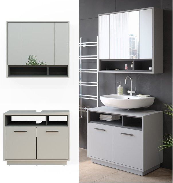 Vicco Badmöbel-Set Beatrice in Grau und Anthrazit, modernes Badezimmer-Set bestehend aus Spiegelschrank und Waschtischunterschrank - Bild 1