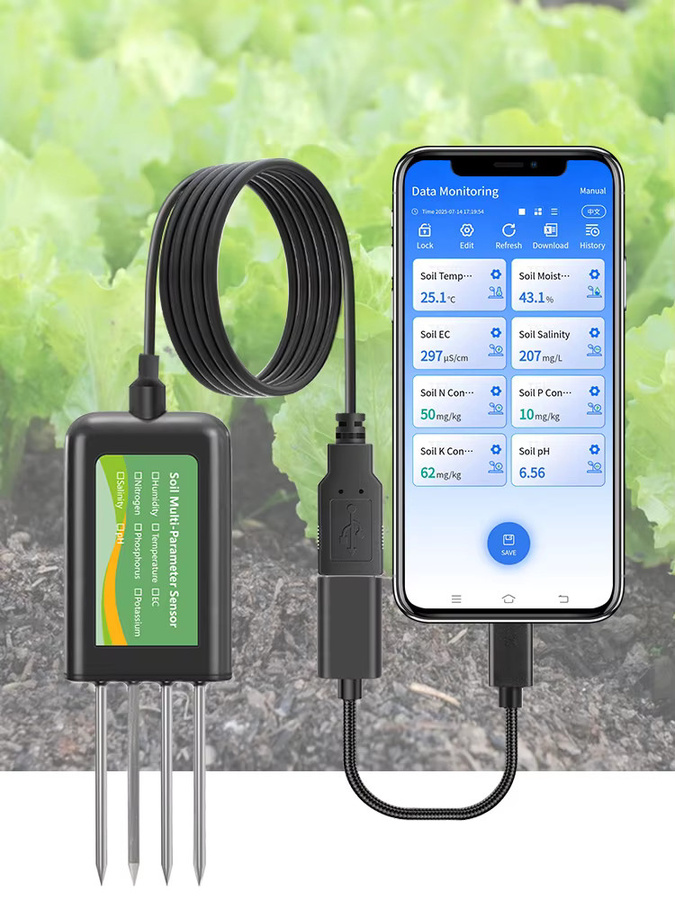 YAGO 8-in-1 Bodensensor für die Landwirtschaft: Smartes Bodenmessgerät für pH, EC, Feuchtigkeit und NPK in Schwarz (Android/HarmonyOS) - Bild 5
