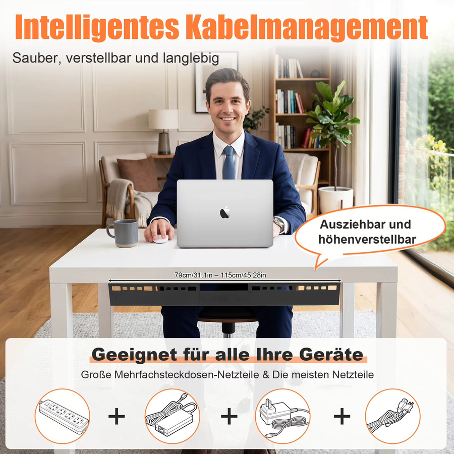 Kabelmanagement-Ablage aus robustem Stahl zur Untertischmontage in Schwarz mit Schraubbefestigung und Kabelbindern für deinen Büro-Computertisch - Bild 8