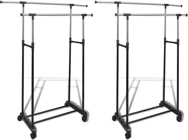 Set aus 2 vidaXL Kleiderständern in Schwarz mit verstellbaren Kleiderstangen aus Edelstahl und PP-Kunststoff, Höhe: 170 cm, Breite: 42 cm, Tiefe: 42 cm - Bild 1