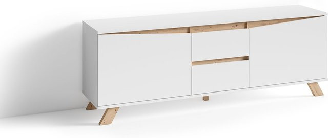 byLIVING TV-Board VALENTIN in Weiß und Eiche im skandinavischen Stil, B/H/T: 160 x 60 x 38 cm - Bild 1