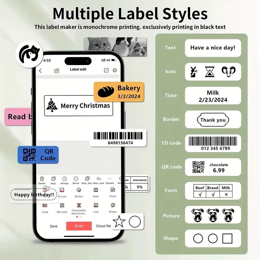 Marklife P15 Tragbarer Thermo-Etikettendrucker für tintenfreies Drucken mit QR-Code- und Barcode-Vorlagen - Bild 2