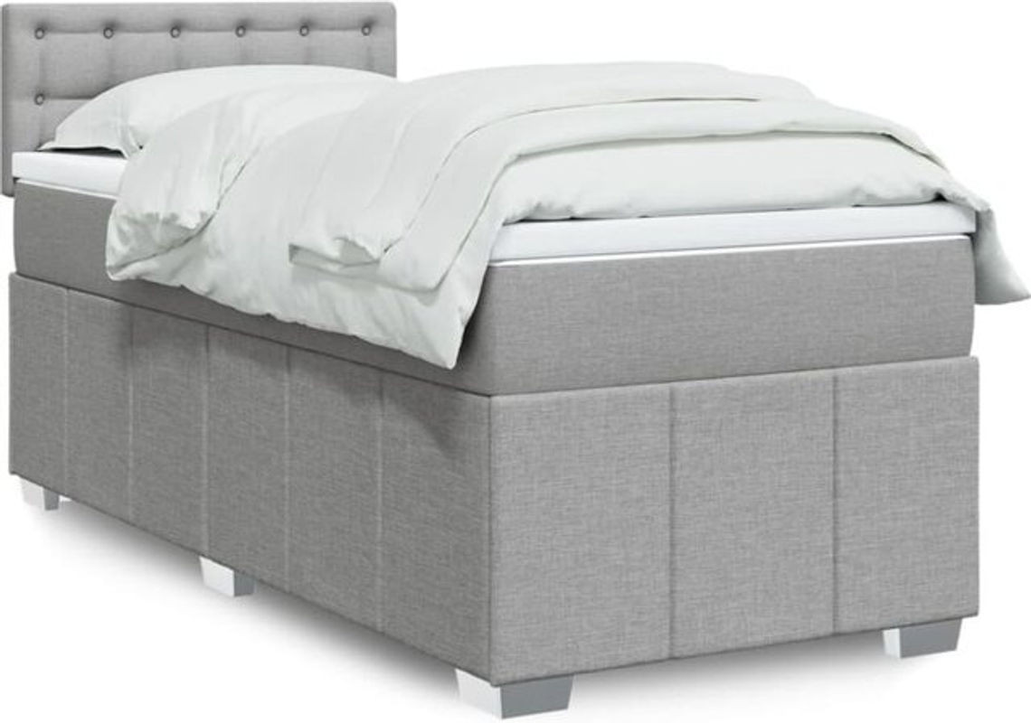 vidaxl Boxspringbett mit Matratze in Grau und Weiß aus Stoff und Holzwerkstoff B/T/H: 100 x 200 x 100,5 cm - Bild 1