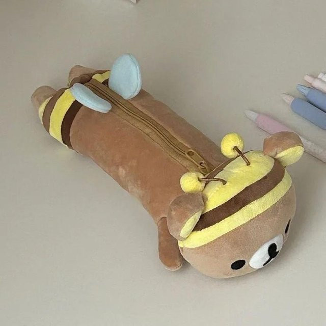 Rilakkuma Honigbiene Plüsch-Federmäppchen in Gelb, weiches Stofftier-Etui für die Schule, Breite: 18 cm - Bild 1