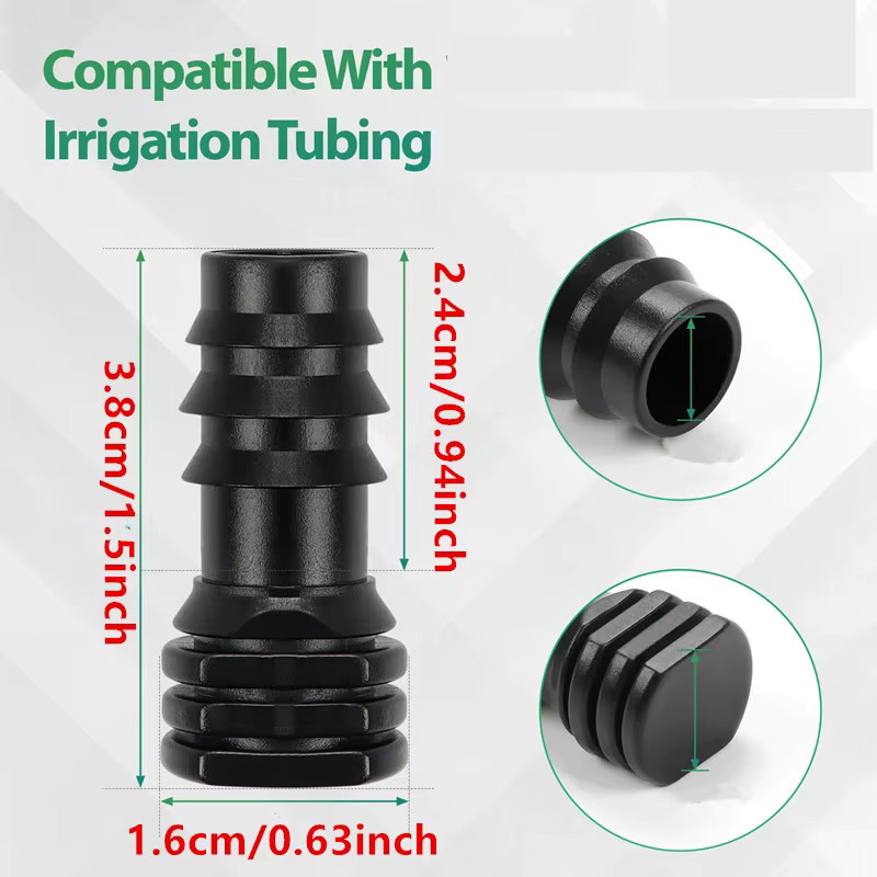 Nongjiale 14 Stück Endkappen für Mikrobewässerung 16mm, 1/2'' PE-Rohr Schlauch Anschluss, Schwarz - Bild 2