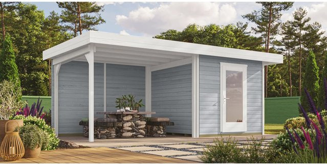 OBI Outdoor Living Gartenhaus Florenz aus Holz mit Flachdach in Grau-weiß, B: 530 cm, T: 314 cm, H: 226 cm - Bild 1