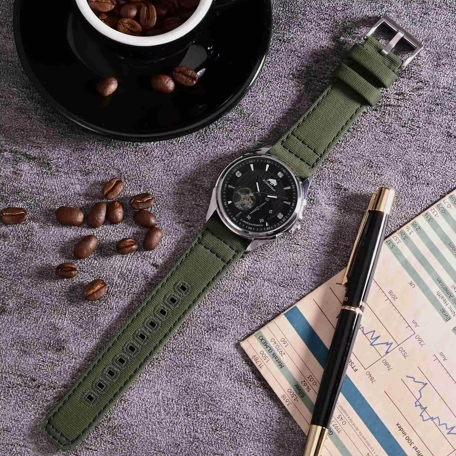 BISONSTRAP Uhrenarmband Nylon, Schwarz, Edelstahl, Herren - Bild 2