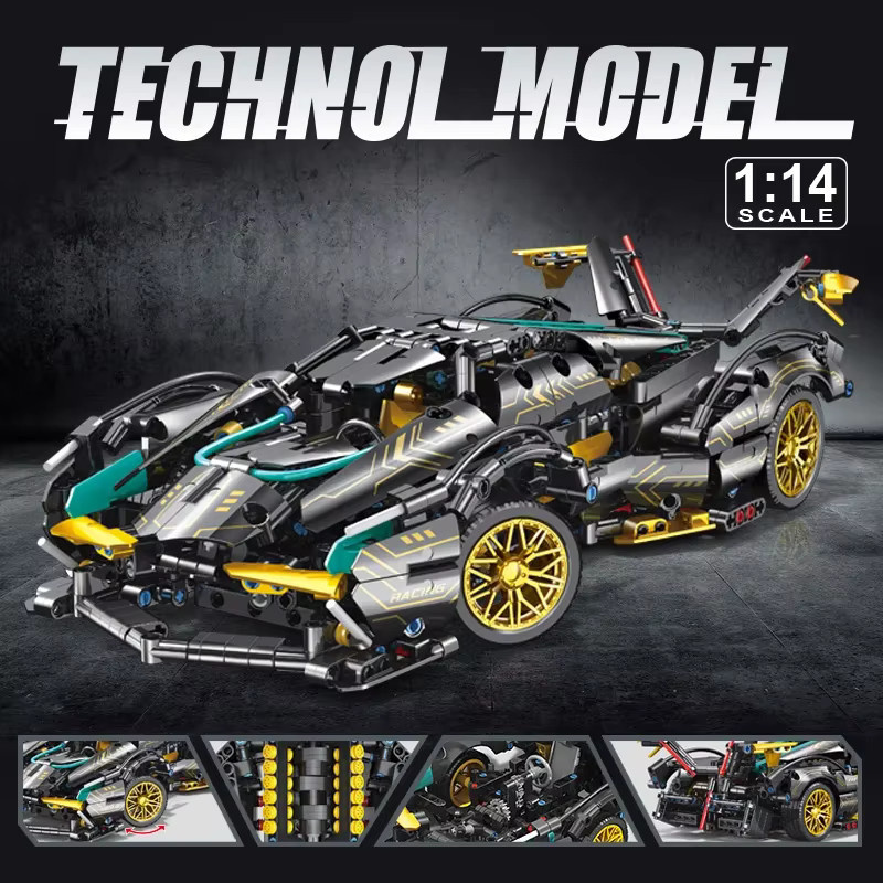 HUATEC Hypercar Rennwagen Modellbausatz 1:14 Technische Bausteine in Schwarz - Bild 2