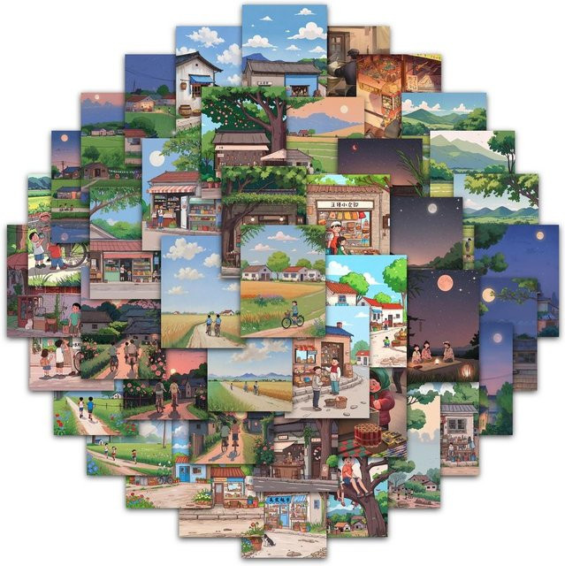 60 Stück Cartoon Graffiti Aufkleber mit Landschaftsmotiven von Anime Worlds Store, Mehrfarbig - Bild 1