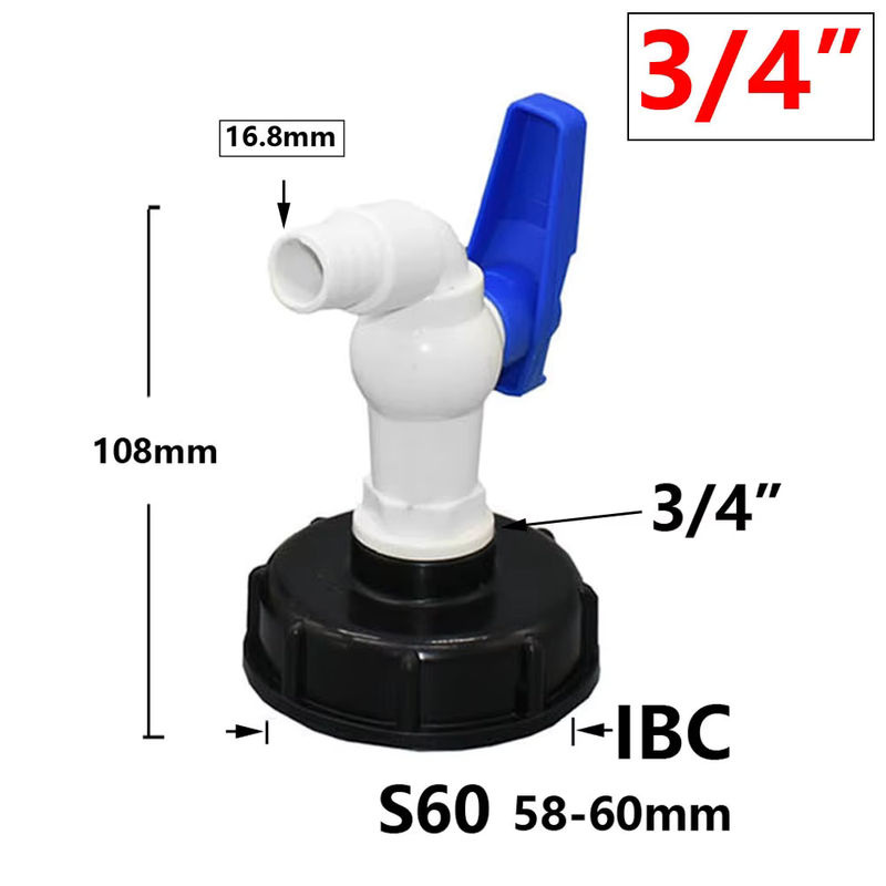 IBC Tank Adapter Ventil mit S60X6 Grobgewinde und Quick Connect Wasserhahn Anschluss 1/2 und 3/4 Zoll Fitting für Garten und Wasserhahn - Bild 3