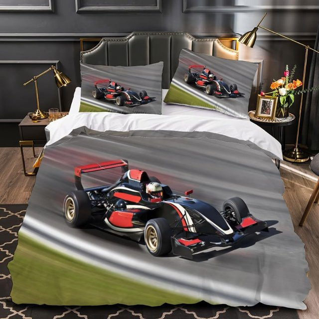 Bettwäsche-Set mit 3D Rennauto Supercar Design für Jungen und Teenager, Einzelbett, 1 Bettbezug mit Reißverschluss und 1 Kissenbezug, Farbe: Multicolour, B/H: 135 x 200 cm - Bild 1