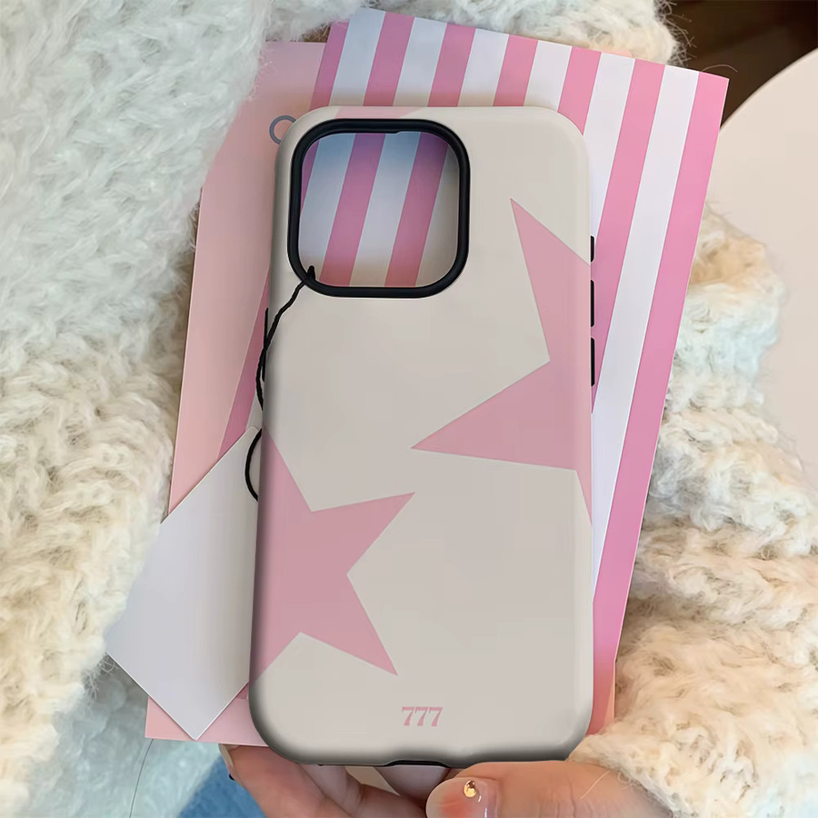 Potdemiel Handyhülle mit Pastellrosa Sternen und 777 Design für iPhone 17 16 15 14 13 12 Pro Max Plus mit doppelschichtiger Rückseite in Pink - Bild 3