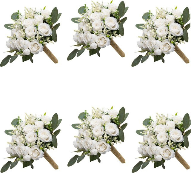 Handgefertigter weißer Brautjungfernstrauß von YO CHO mit Rosen und Eukalyptus für deine Hochzeit - Bild 1