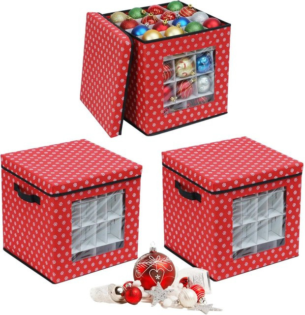 Relaxdays Weihnachtskugel Aufbewahrungsbox 3er Set aus Vlies mit Sichtfenster und Tragegriffen, B/T/H: 33 x 33 x 33 cm - Bild 1