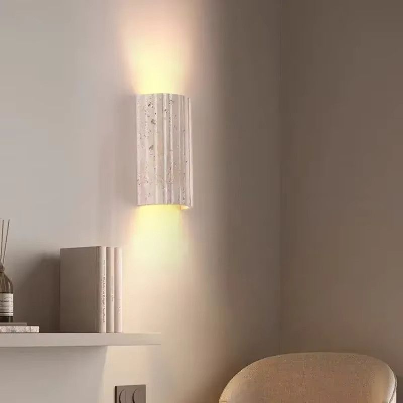 Japanische Wandlampe pumous im Wabi Sabi-Stil, gelbe halbzylindrische Höhlenstein-Korridorlampe für Schlafzimmer und Nachttisch - Bild 3