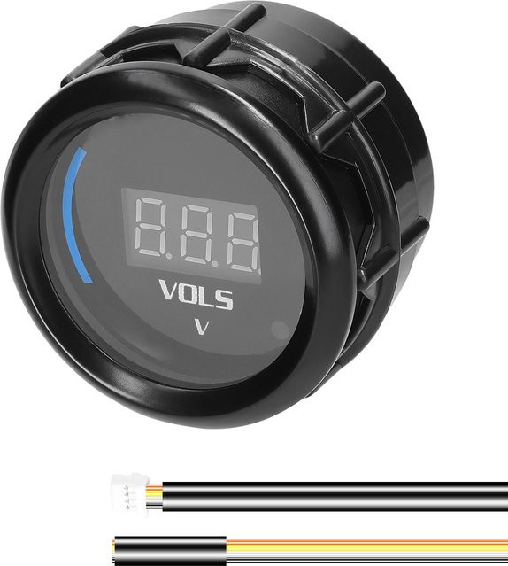 VehicleKit Digitales Voltmeter mit LED-Anzeige und Alarmfunktion für Auto und LKW, Schwarz, 52mm - Bild 1