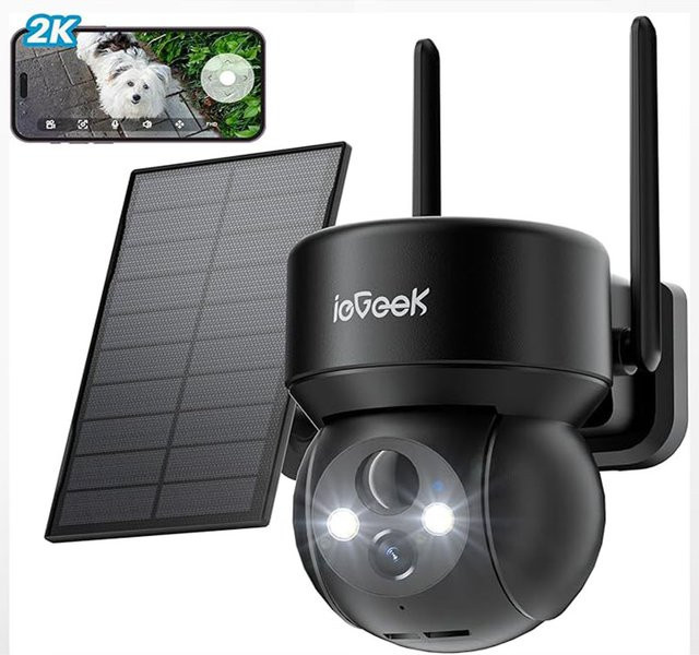 ieGeek 360° 2K Solar-Überwachungskamera für den Außenbereich mit PTZ-Funktion, WLAN und 5200 mAh Akku in Schwarz - Bild 1