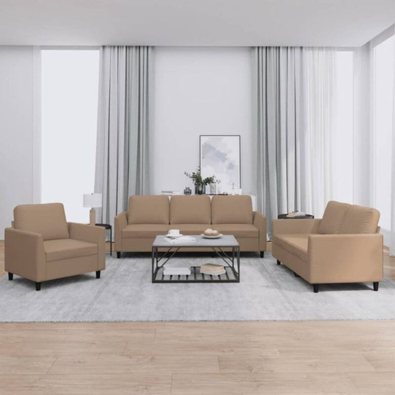 Vidaxl 3-tlg. Sofagarnitur mit Kissen in Braun und Beige aus Kunstleder im modernen Design - Bild 1