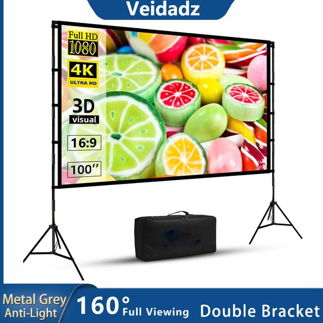 Veidadz Projektionswand mit Ständer aus Metall in Grau, 84 Zoll, 16:9 Format, Anti-Licht für Heimkino Indoor und Outdoor - Bild 1