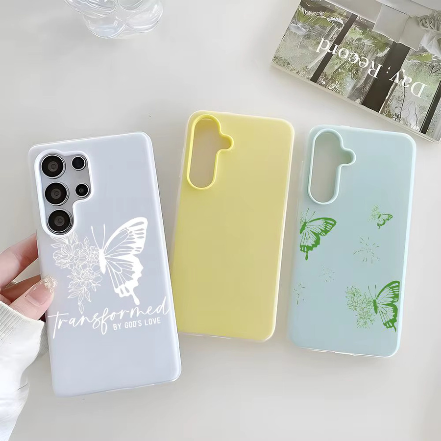 Transparente TPU Handyhülle mit abnehmbarem Kartenhalter und Schmetterlingsmuster für Samsung S22-S26, Mehrfarbig - Bild 1
