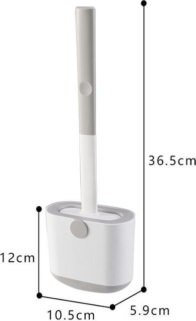 Wandmontierte WC-Bürstengarnitur von Horizon Global mit Silikon-Flachkopf und Abflusshalter, grau, B/T/H: 36,5 x 10,5 x 5,9 cm - Bild 1