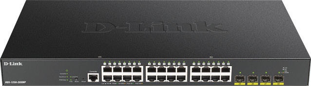 D-Link DGS-1250-28XMP Smart Managed L3 Lite Switch mit 24 x 10/100/1000 PoE Ports und 4 x 10 Gigabit SFP+ Ports in Schwarz - Bild 1