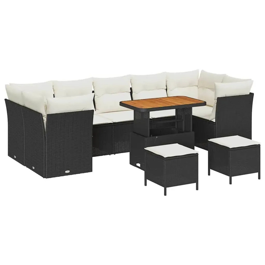 vidaXL Garten-Sofa-Set aus Poly-Rattan in Schwarz, 10-teiliges Set, höhenverstellbar - Bild 2