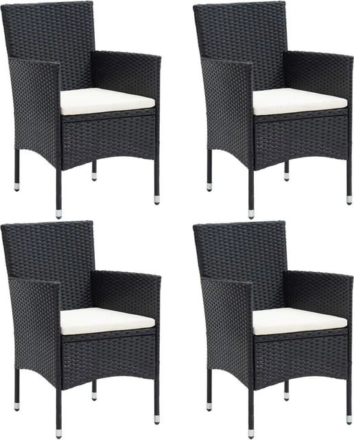 Furnicato 4er Set Garten-Essstühle aus Poly Rattan in Schwarz mit cremeweißen Kissen B/T/H: 53 x 58 x 84 cm - Bild 1