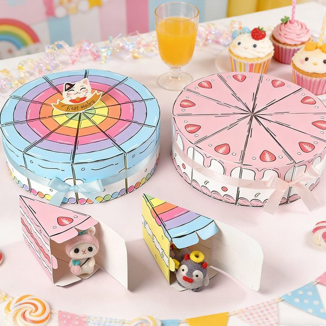 Dreieckige Kuchenförmige Süßigkeiten-Geschenkboxen aus Papier in Blau und Mehrfarbig für Kindergeburtstage und Babypartys - Bild 1