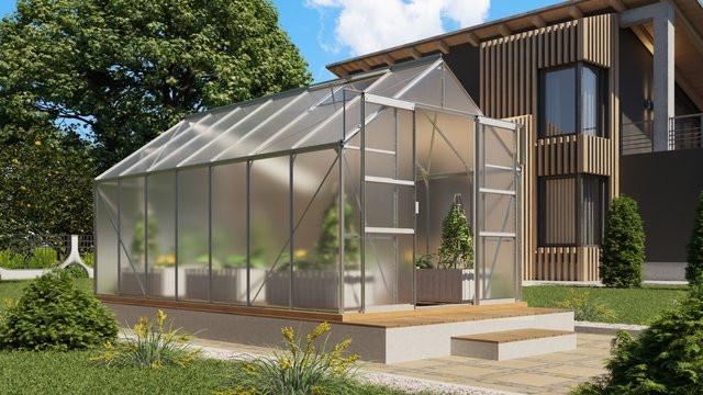 Vitavia Gewächshaus Mars 11500 aus eloxiertem Aluminium in Silber mit Polycarbonat-Verglasung und Doppelschiebetür, Fläche: 11,5 m² - Bild 1