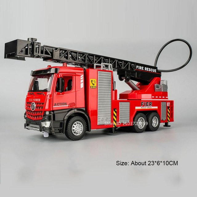 Linyi toy car Drehleiter Wassertanker LKW, Modell Spielzeug, 1:32, Metall, mit Licht und Sound, ab 14 Jahren - Bild 1